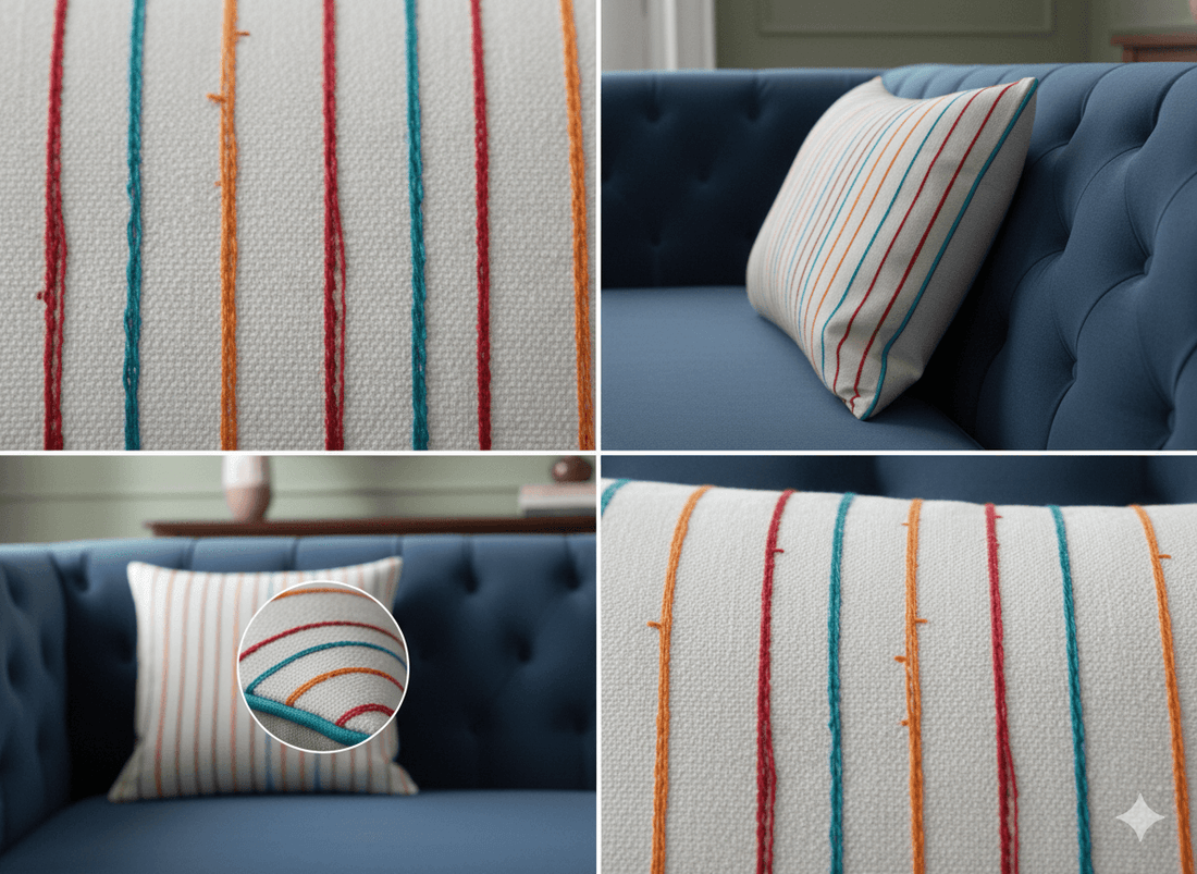 **Handmade  Multicolour Striped Aari Embroidered Teal Maroon Floral Cushion Cover**