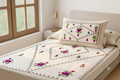 Premium White Cotton Single Bedsheet with Aari Embroidery Floral Design 60x90 Inch and Matching Pillow Cover