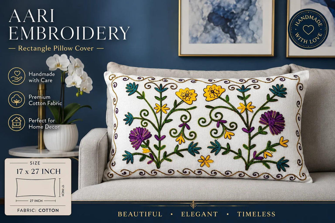 Hand Embroidered Floral Cushion Cover _ Colorful Cotton Decorative Pillow Cover _ Boho Home Decor