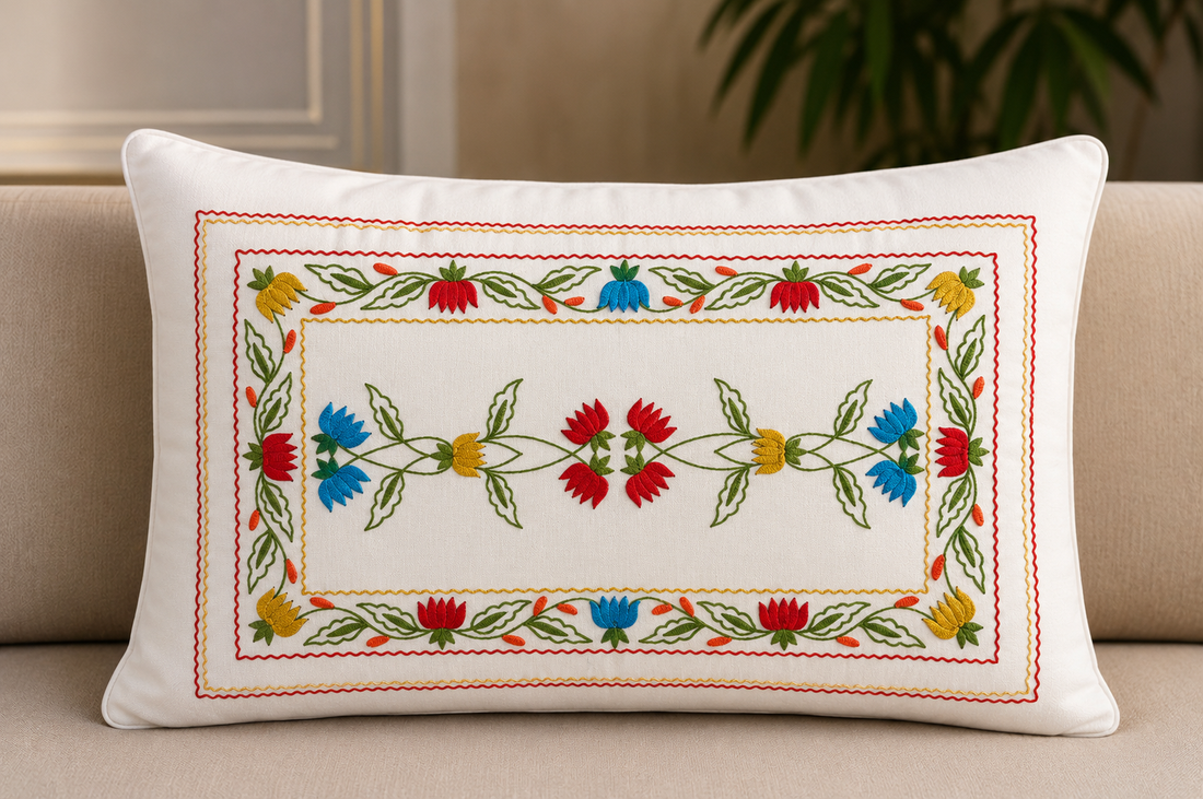 White Cotton Aari Embroidered Single Bedsheet with 1 Pillow Cover | 60x90 Inch | Premium Floral Cotton Bed Sheet