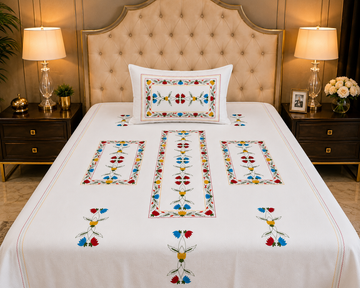 White Cotton Aari Embroidered Single Bedsheet with 1 Pillow Cover | 60x90 Inch | Premium Floral Cotton Bed Sheet